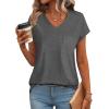 imageSAMPEEL Womens T Shirts V Neck Cap Short Sleeve Summer Tops Trendy 2025 Loose Casual Tshirts with PocketDark Grey