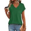 imageSAMPEEL Womens T Shirts V Neck Cap Short Sleeve Summer Tops Trendy 2025 Loose Casual Tshirts with PocketGreen