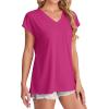 imageSAMPEEL Womens T Shirts V Neck Cap Short Sleeve Summer Tops Trendy 2025 Loose Casual Tshirts with PocketHot Pink
