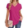 imageSAMPEEL Womens T Shirts V Neck Cap Short Sleeve Summer Tops Trendy 2025 Loose Casual Tshirts with PocketHot Pink