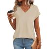 imageSAMPEEL Womens T Shirts V Neck Cap Short Sleeve Summer Tops Trendy 2025 Loose Casual Tshirts with PocketKhaki