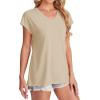 imageSAMPEEL Womens T Shirts V Neck Cap Short Sleeve Summer Tops Trendy 2025 Loose Casual Tshirts with PocketKhaki
