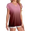 imageSAMPEEL Womens T Shirts V Neck Cap Short Sleeve Summer Tops Trendy 2025 Loose Casual Tshirts with PocketOmbre Burgundy