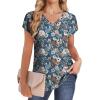 imageSAMPEEL Womens T Shirts V Neck Cap Short Sleeve Summer Tops Trendy 2025 Loose Casual Tshirts with PocketPattern Floral Blue