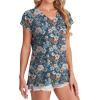 imageSAMPEEL Womens T Shirts V Neck Cap Short Sleeve Summer Tops Trendy 2025 Loose Casual Tshirts with PocketPattern Floral Blue