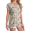 imageSAMPEEL Womens T Shirts V Neck Cap Short Sleeve Summer Tops Trendy 2025 Loose Casual Tshirts with PocketPattern Floral Khaki