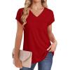 imageSAMPEEL Womens T Shirts V Neck Cap Short Sleeve Summer Tops Trendy 2025 Loose Casual Tshirts with PocketRed