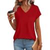 imageSAMPEEL Womens T Shirts V Neck Cap Short Sleeve Summer Tops Trendy 2025 Loose Casual Tshirts with PocketRed