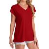 imageSAMPEEL Womens T Shirts V Neck Cap Short Sleeve Summer Tops Trendy 2025 Loose Casual Tshirts with PocketRed