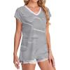 imageSAMPEEL Womens T Shirts V Neck Cap Short Sleeve Summer Tops Trendy 2025 Loose Casual Tshirts with PocketStriped Black White