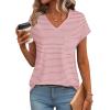 imageSAMPEEL Womens T Shirts V Neck Cap Short Sleeve Summer Tops Trendy 2025 Loose Casual Tshirts with PocketStriped Pink