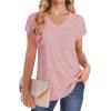 imageSAMPEEL Womens T Shirts V Neck Cap Short Sleeve Summer Tops Trendy 2025 Loose Casual Tshirts with PocketStriped Pink