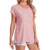 imageSAMPEEL Womens T Shirts V Neck Cap Short Sleeve Summer Tops Trendy 2025 Loose Casual Tshirts with PocketStriped Pink