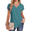 imageSAMPEEL Womens T Shirts V Neck Cap Short Sleeve Summer Tops Trendy 2025 Loose Casual Tshirts with PocketTurquoise