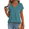 imageSAMPEEL Womens T Shirts V Neck Cap Short Sleeve Summer Tops Trendy 2025 Loose Casual Tshirts with PocketTurquoise
