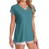 imageSAMPEEL Womens T Shirts V Neck Cap Short Sleeve Summer Tops Trendy 2025 Loose Casual Tshirts with PocketTurquoise