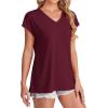imageSAMPEEL Womens T Shirts V Neck Cap Short Sleeve Summer Tops Trendy 2025 Loose Casual Tshirts with PocketWine Red