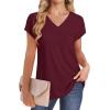 imageSAMPEEL Womens T Shirts V Neck Cap Short Sleeve Summer Tops Trendy 2025 Loose Casual Tshirts with PocketWine Red