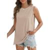 imageSAMPEEL Womens Tank Tops Eyelet Loose Casual Summer Tops Crew Neck Basic Sleeveless Shirts Trendy 2025Khaki