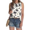 imageSAMPEEL Womens Tank Tops Eyelet Loose Casual Summer Tops Crew Neck Basic Sleeveless Shirts Trendy 2025Printblack Flower
