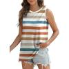 imageSAMPEEL Womens Tank Tops Eyelet Loose Casual Summer Tops Crew Neck Basic Sleeveless Shirts Trendy 2025Printstriped Orange