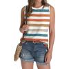 imageSAMPEEL Womens Tank Tops Eyelet Loose Casual Summer Tops Crew Neck Basic Sleeveless Shirts Trendy 2025Printstriped Orange