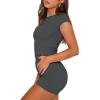 imageSAMPEEL Womens Two Piece Lounge Sets Casual Summer Outfits 2 Piece Short Matching Clothing SetDeep Grey