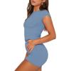 imageSAMPEEL Womens Two Piece Lounge Sets Casual Summer Outfits 2 Piece Short Matching Clothing SetHaze Blue