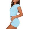 imageSAMPEEL Womens Two Piece Lounge Sets Casual Summer Outfits 2 Piece Short Matching Clothing SetLight Blue