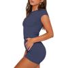 imageSAMPEEL Womens Two Piece Lounge Sets Casual Summer Outfits 2 Piece Short Matching Clothing SetNavy Blue