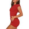 imageSAMPEEL Womens Two Piece Lounge Sets Casual Summer Outfits 2 Piece Short Matching Clothing SetRed