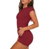 imageSAMPEEL Womens Two Piece Lounge Sets Casual Summer Outfits 2 Piece Short Matching Clothing SetWine Red