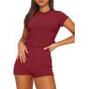 imageSAMPEEL Womens Two Piece Lounge Sets Casual Summer Outfits 2 Piece Short Matching Clothing SetWine Red