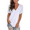 imageSAMPEEL Womens V Neck T Shirts Casual Rolled Short Sleeve Side Split Summer Tops Loose Fit01white
