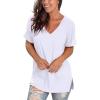 imageSAMPEEL Womens V Neck T Shirts Casual Rolled Short Sleeve Side Split Summer Tops Loose Fit01white