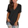 imageSAMPEEL Womens V Neck T Shirts Casual Rolled Short Sleeve Side Split Summer Tops Loose Fit02black