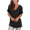 imageSAMPEEL Womens V Neck T Shirts Casual Rolled Short Sleeve Side Split Summer Tops Loose Fit02black