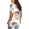 imageSAMPEEL Womens V Neck T Shirts Casual Rolled Short Sleeve Side Split Summer Tops Loose Fit26whitepeony