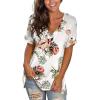 imageSAMPEEL Womens V Neck T Shirts Casual Rolled Short Sleeve Side Split Summer Tops Loose Fit26whitepeony