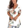 imageSAMPEEL Womens V Neck T Shirts Casual Rolled Short Sleeve Side Split Summer Tops Loose Fit26whitepeony