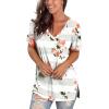imageSAMPEEL Womens V Neck T Shirts Casual Rolled Short Sleeve Side Split Summer Tops Loose Fit28greystripe