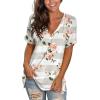 imageSAMPEEL Womens V Neck T Shirts Casual Rolled Short Sleeve Side Split Summer Tops Loose Fit28greystripe