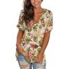 imageSAMPEEL Womens V Neck T Shirts Casual Rolled Short Sleeve Side Split Summer Tops Loose Fit29tropicalprint