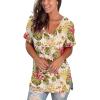 imageSAMPEEL Womens V Neck T Shirts Casual Rolled Short Sleeve Side Split Summer Tops Loose Fit29tropicalprint
