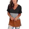 imageSAMPEEL Womens V Neck T Shirts Casual Rolled Short Sleeve Side Split Summer Tops Loose Fit302blackGreyOrange