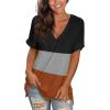 imageSAMPEEL Womens V Neck T Shirts Casual Rolled Short Sleeve Side Split Summer Tops Loose Fit302blackGreyOrange