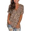 imageSAMPEEL Womens V Neck T Shirts Casual Rolled Short Sleeve Side Split Summer Tops Loose Fit30cheetah Print