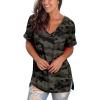 imageSAMPEEL Womens V Neck T Shirts Casual Rolled Short Sleeve Side Split Summer Tops Loose Fit43blackcamo