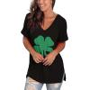 imageSAMPEEL Womens V Neck T Shirts Casual Rolled Short Sleeve Side Split Summer Tops Loose Fit52blackclover