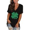 imageSAMPEEL Womens V Neck T Shirts Casual Rolled Short Sleeve Side Split Summer Tops Loose Fit52blackclover